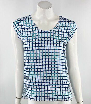 The Limited Top Sz XS White Blue Checkered Cap Sleeve Blouse Hi Lo Blouse Womens