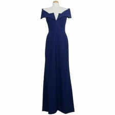 BCBG MAXAZRIA Blue Amalie Stretch Crepe Off the Shoulder Gown 8