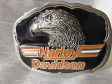 Harley Davidson Golden Eagle Head Belt Buckle Orange, Black & White H403 Vintage