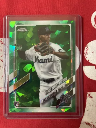 2021 Topps Chrome Update Sapphire Jazz Chisholm GREEN Paral. RD Mint #3/50 LOOK
