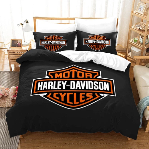 Harley Davidson Duvet Quilt Cover Bedding Set Single Double King Pillowcase Gift - Picture 1 of 20
