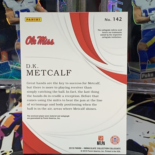 2019 Panini Immacolata Collegiata Rookie Patch Autografi Oro DK Metcalf/25 - Foto 2 di 4