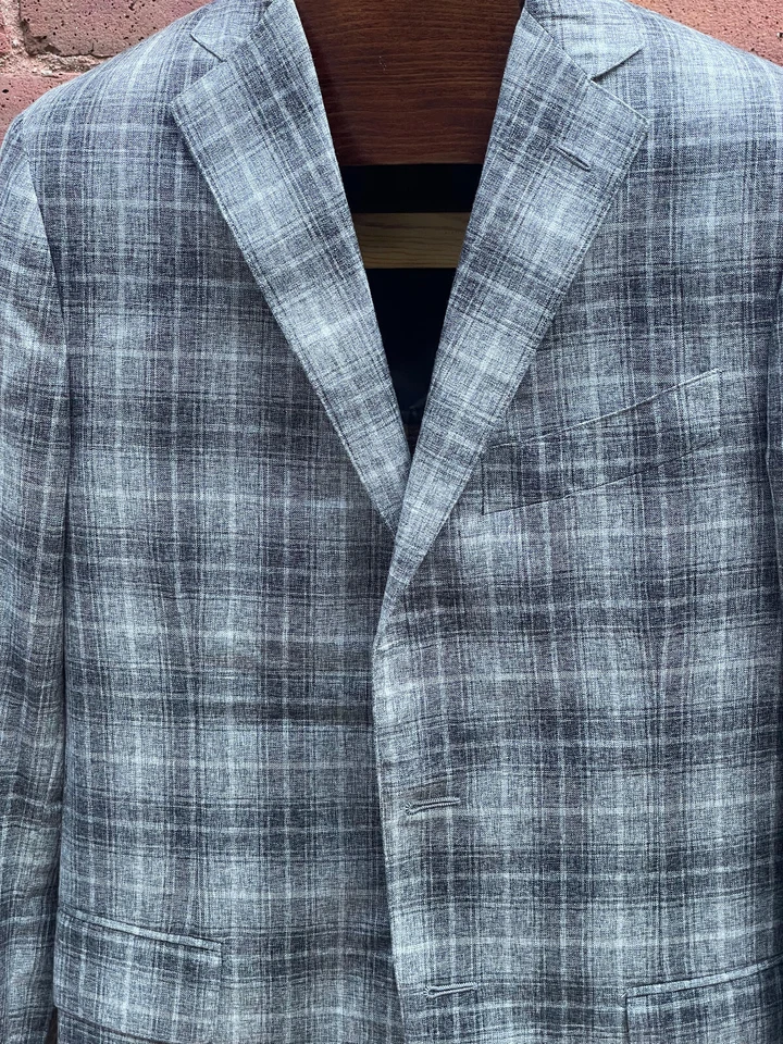 Traje EIDOS Napoli No Estructurado Seda Algodón Cuadros Italia 38R con Percha Foto 3 de 4