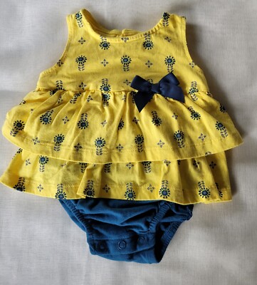 Carter's 3 Month Yellow & Navy Blue One Piece With Attached Skirt