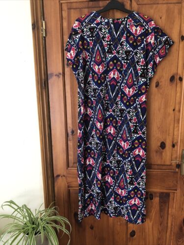Abito tunica stile kimono Riddella stile caftano loungewear casual blu azteco L46" UK20 - Foto 7 di 7