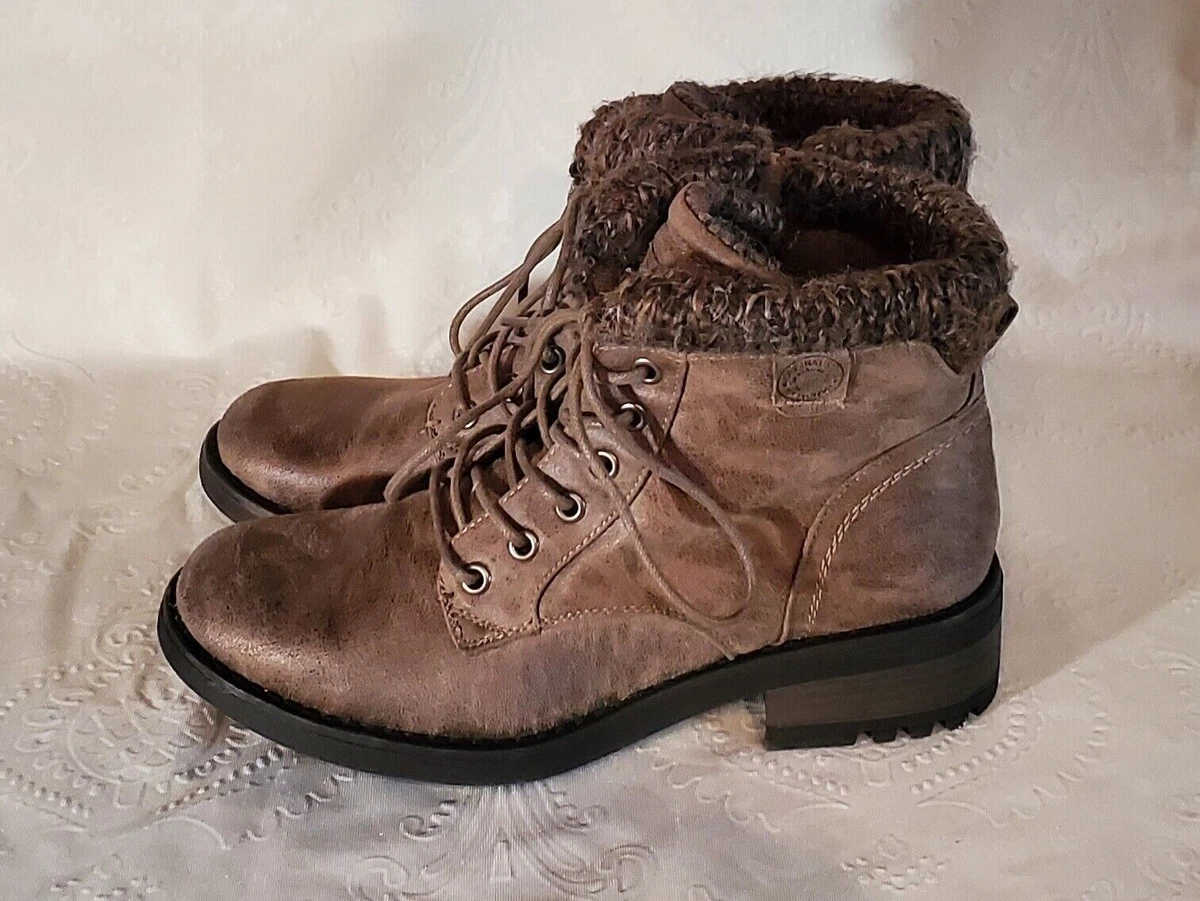 B52 By Bullboxer Kara Women s Boots Brown Leather Knit Top Side Zipper Size 9