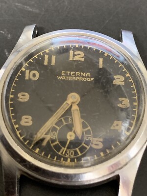 ETERNA Small Second Black Dial Manual Winding Vintage Watch 1950's Overhauled