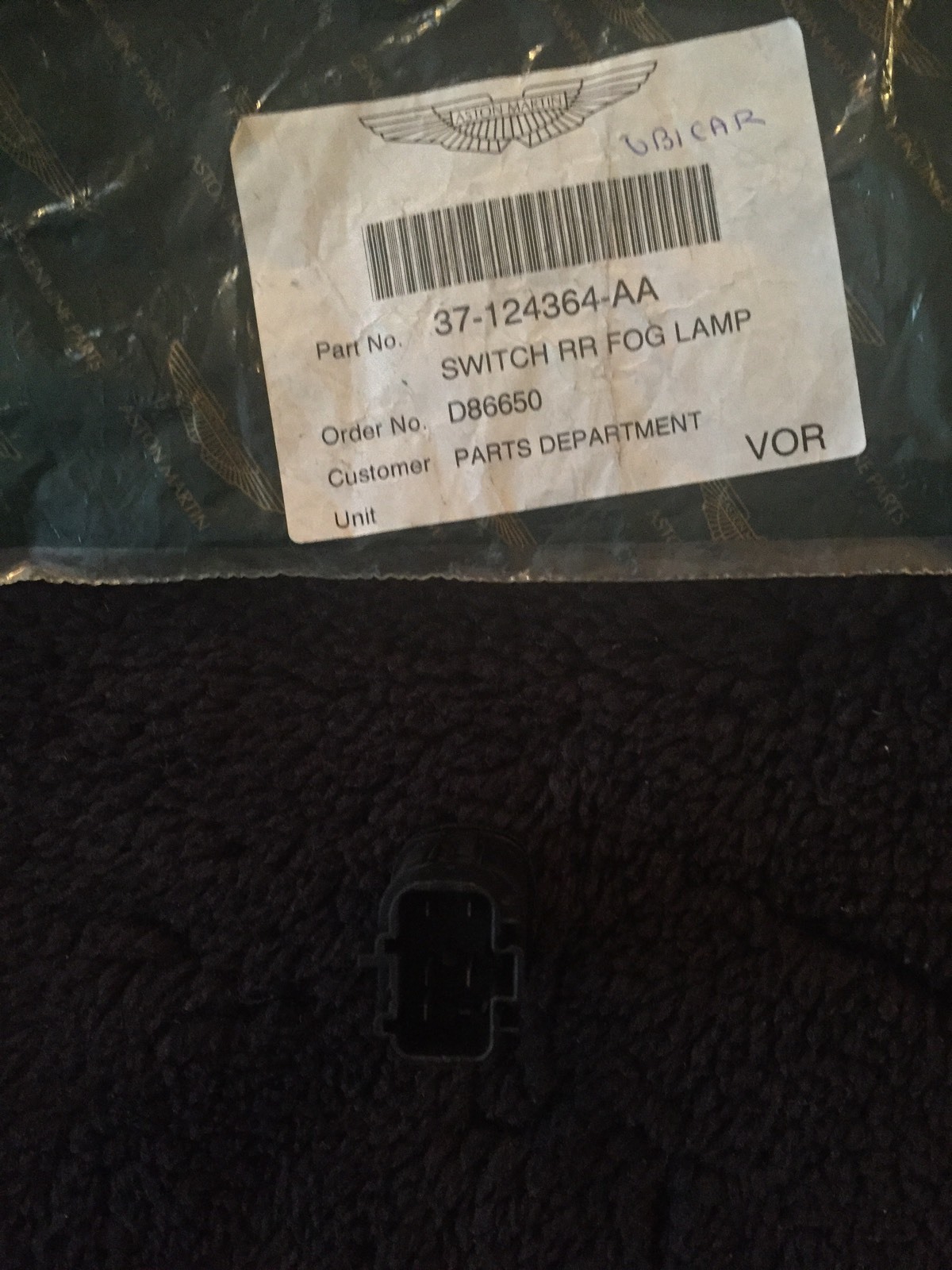 Aston Martin DB7 Vantage Rear Fog Lamp Switch 37-124364-AA NOS OEM 2000-03