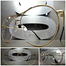 Oversized Classic Vintage Retro Style Clear Lens EYE GLASSES Large Gold Frame