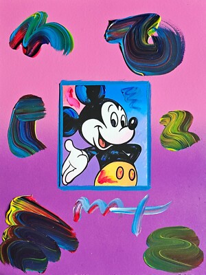 Peter Max Mickey Maus 2010 Einzigartige Variation Original Mischtechnik Hand