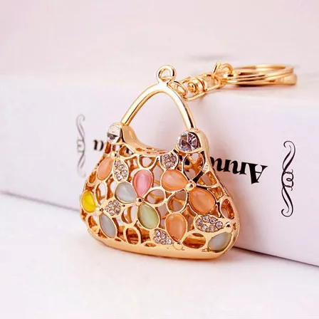 Flower Handbag Shaped Crystal Diamante Rhinestone Bag Charms Handbag Keyrings