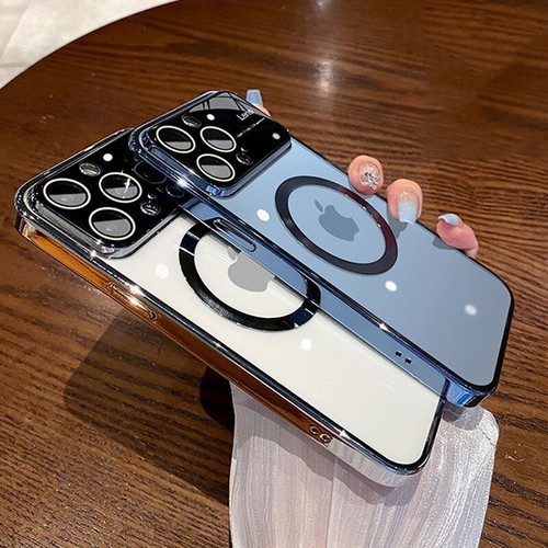 For iPhone 15 14 Pro Max 13 12 Glass Hard Large Window Lens Magnetic Case Cover - Photo 6 sur 17