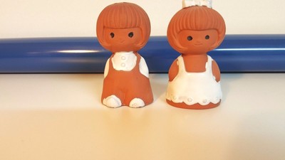 Vintage Clay Pottery Boy And Girl Salt And Pepper Shakers Very Cute Ebay