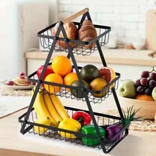 3 Tier Fruit Basket and Vegetable Bowl Storage Stand Handle Holder Bread Rack UK