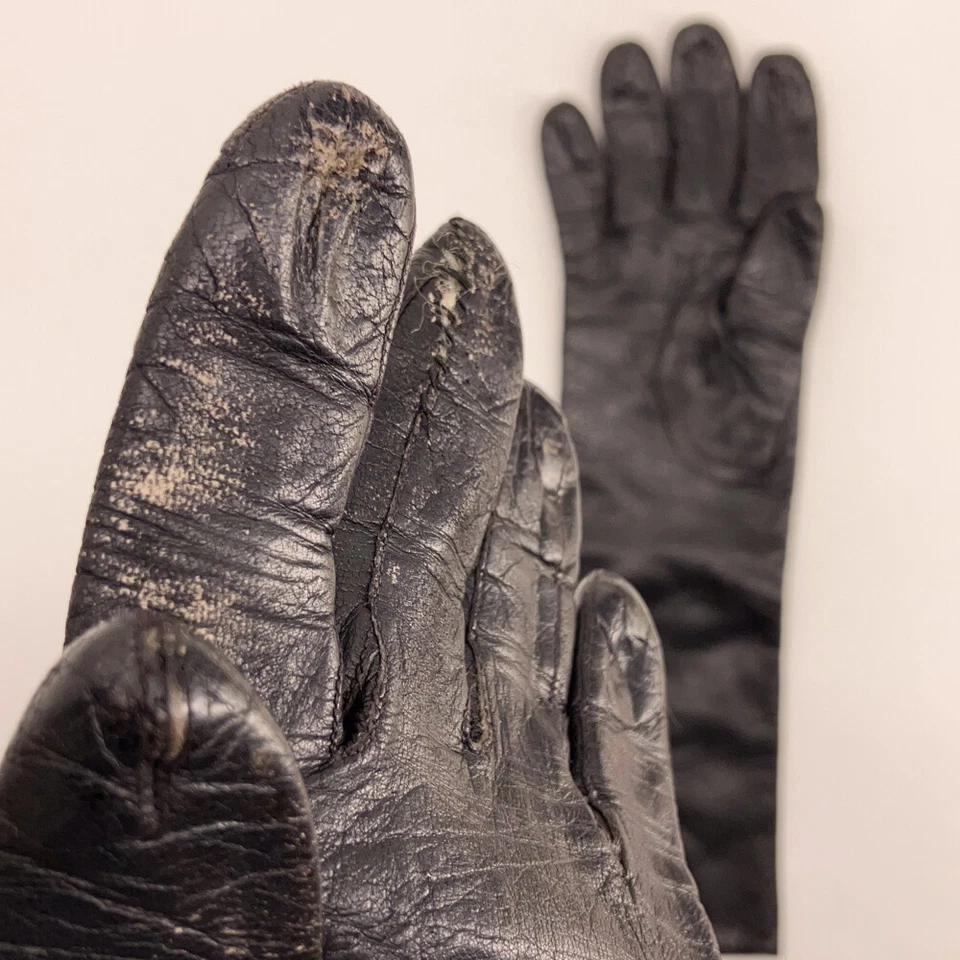 Vintage Lord & Taylor Made France Long cuff leather knit lined gloves size 7 - Image 4 of 4