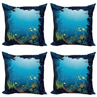 Ozean 4 Teiliges Kissenbezugs Set Tropische Fische und Riffe