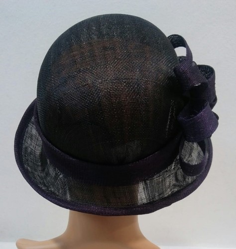 CAPPELLO CERIMONIA CHARLESTON NERO APPLICAZIONE VIOLA HAT ELEGANT BLACK N ITALY - Foto 2 di 4