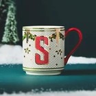 Anthropologie Festive Bistro Tile Stoneware S Monogram Mug NEW Christmas Holiday