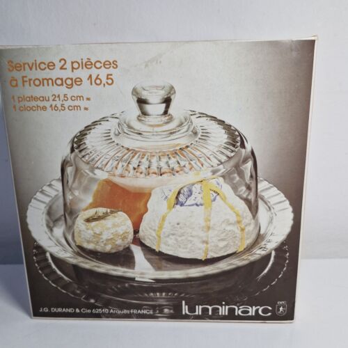 Vintage Luminarc Glass 2 Piece Plate & Dome Cheese/Cake Platter Set - Picture 6 of 7