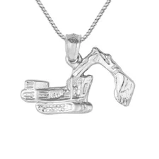 Sterling Silver Excavator Bulldozer Pendant / Charm, Made USA, Italian Box Chain
