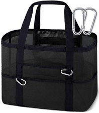 WULIVA Mesh Beach Bag Tote - 9 Pockets, XX-Large, 1pcs Black