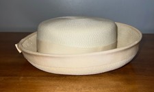 Vintage Valerie Modes Brimmed Straw Hat Easter Spring Off White Bow