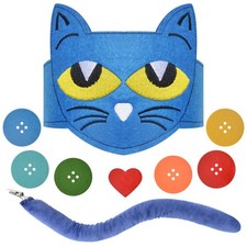 Blue Cat Costume Set with Cat Headband and Tail, Heart Button Stickers for Re...