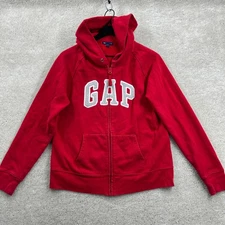 GAP Hoodie Womens Size Large Red Long Sleeve Full Zip Spell Out VTG Y2K Pockets