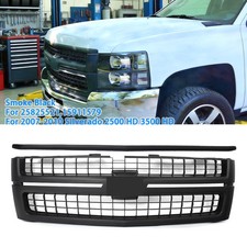 Smoke Black Grille W Hood Trim For 2007-2010 Chevrolet Silverado 2500 Hd 3500hd
