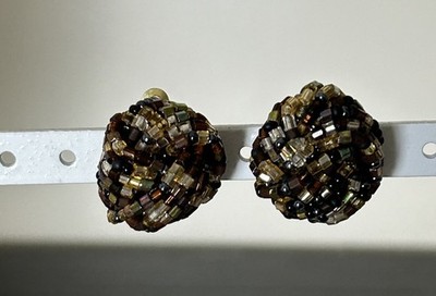 Lovely Root Beer Color Beaded Clip On Earrings 