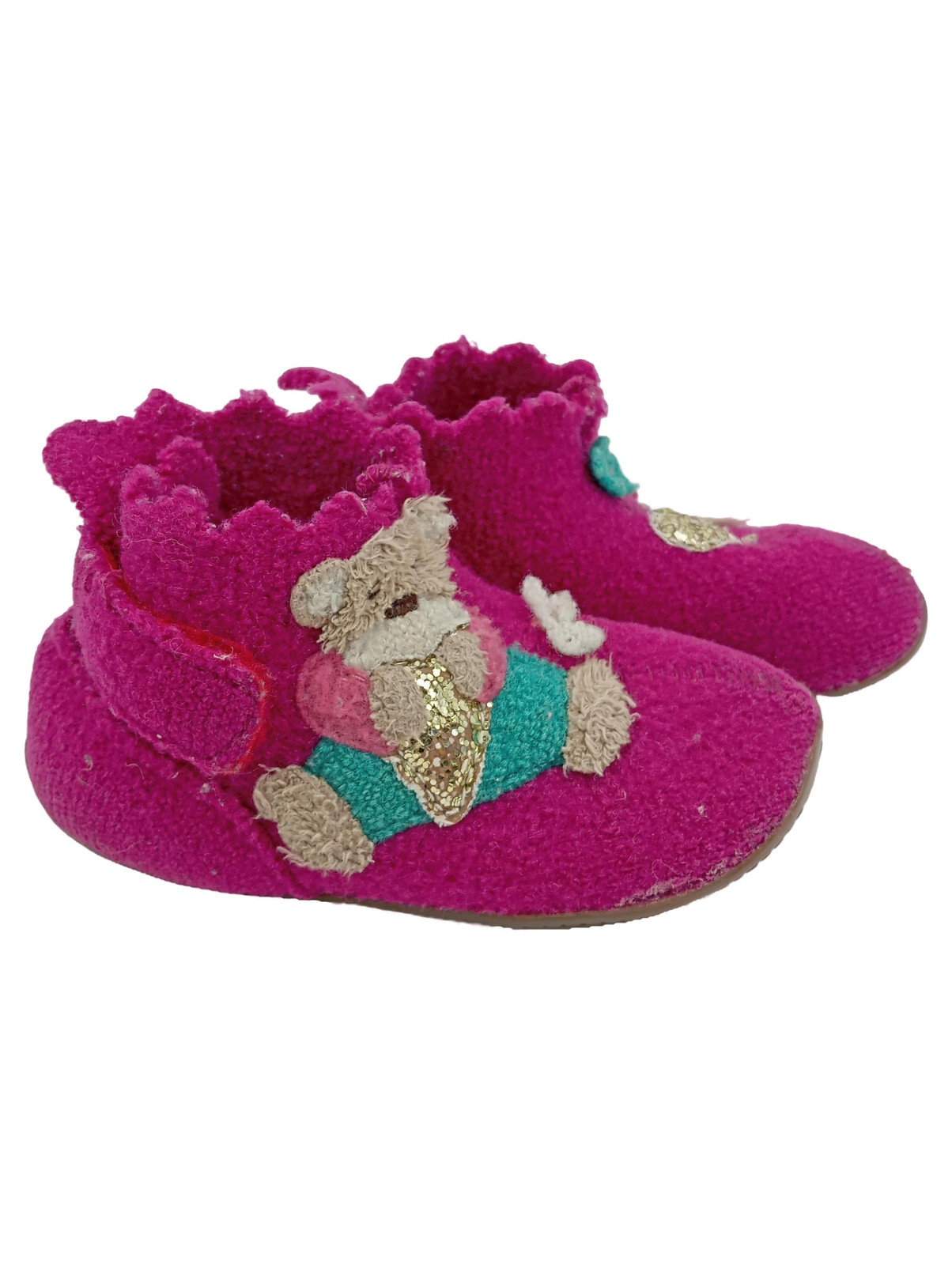 SAOLA Pantofole bambini KitzbüHEL taglia 23 rosa orso cuore fiori lana scivolamento