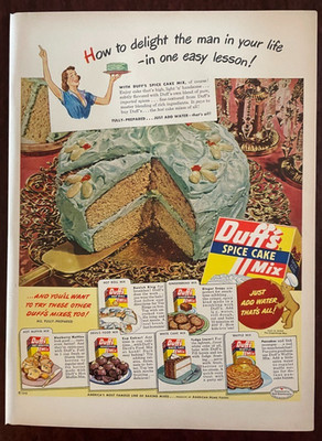 1948 DUFF'S Spice Cake Mix Vintage Print Ad Just Add Water Baking