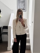 Whistles Denim Utility Jacket Size Small Cream Contrast Stitch Cropped RRP £119