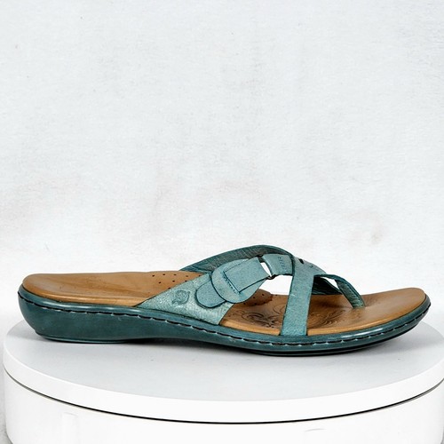 Born Dewitt Blue Cross Strap Thong Comfort Slides Leather Sandals NIB Women 10 - Picture 12 of 24