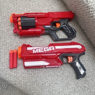 NERF Mega Cycloneshock Dart Blaster Lot of 2 with Darts (B1576) Tested Works