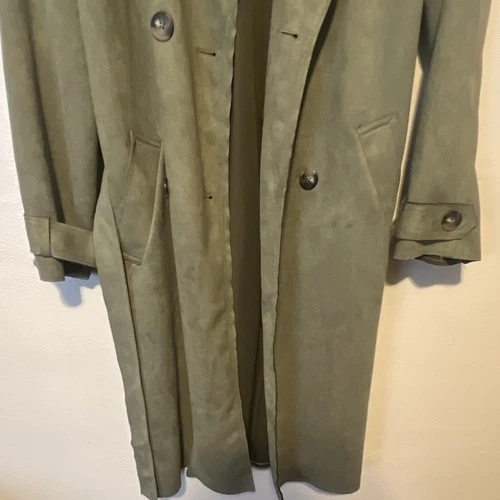 Love For Humanity Black Label Men's Long Belted Lined Green Trench Coat M image 7