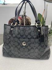 Coach Peyton Carryall Black  Gray Canvas  Patent Leather Trim