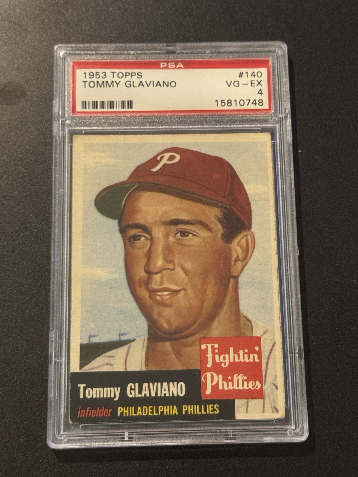 1953 TOPPS BASEBALL CARD #140 TOMMY GLAVIANO PHILADELPHIA PHILLIES PSA 4 VG-EX