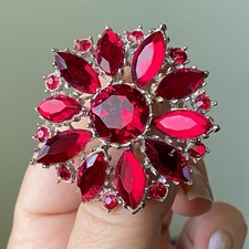 WOW! Vintage ARCANSAS Elizabeth Reimer RED Rhinestone STARBURST Pinwheel BROOCH