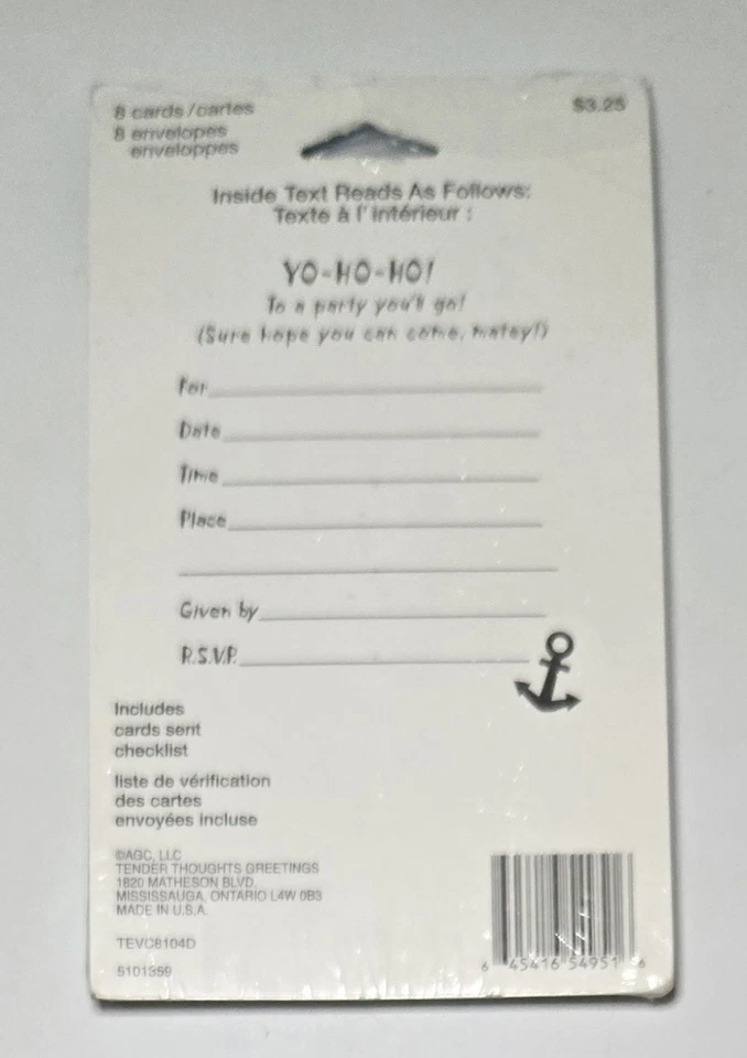 "¡Cumpleaños Ahoy!" Invitaciones de cumpleaños con temática pirata de 8 cuentas con sobres Foto 2 de 2