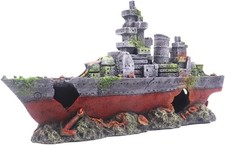 Large Resin Battleship Aquarium Decor  Sunken Pirate Ship Fish Tank Hideaway