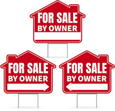 3PC for Sale by Owner Sign with Stakes, 17 Inches by 13 Inches - Double Sided Si