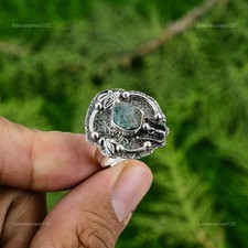 925 Sterling Silver Natural Neon Apatite Rough Sister Boho Promise Ring Jewelry