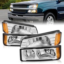 4PCS Headlights for Avalanche 2002-2006 Halogen Chrome Housing LH RH