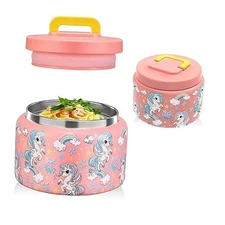 8 Oz Thermo Food Jar for Hot & Cold Food for Kids, Insulated Lunch PINK-Unicorn