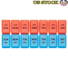AM PM Weekly Pill Organizer Travel Medication Planner Easy Open Compartments New