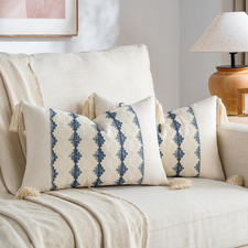 Set of 2 Dusty Blue Vintage Lumbar Decorative Throw Pillow Cover 12X20 Inch for