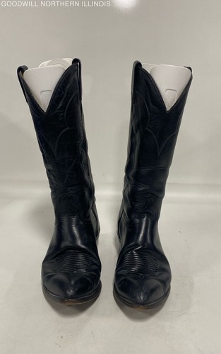 Men's J. Chisholm Drover Series Black Leather Cowboy Western Boots Size 9