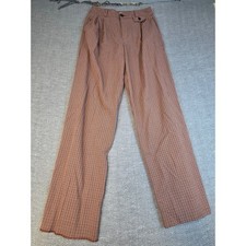 A New Day Womens Brown Gingham High Rise Pleated Wide Leg Trousers Size 4