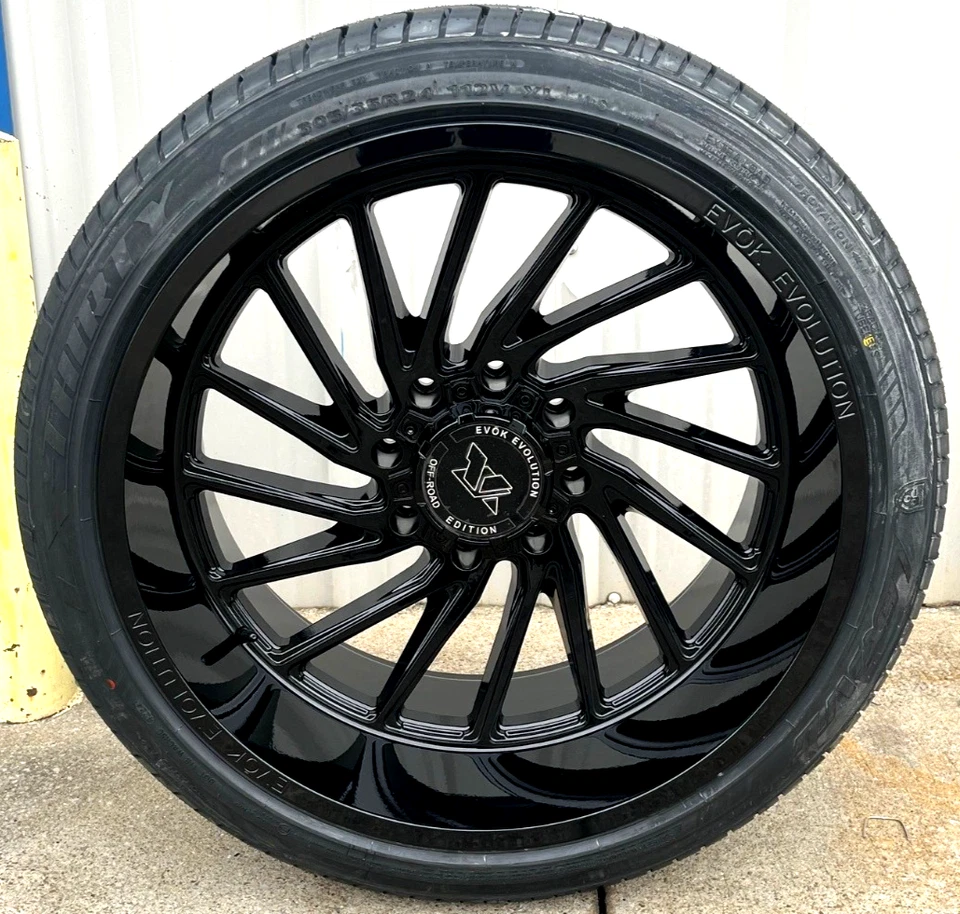 4x 24X12 Evok EV505 Wheels  & Tires  Gloss Black 6x5.5 Chevy GMC 6x135 F150 - Image 3 of 4